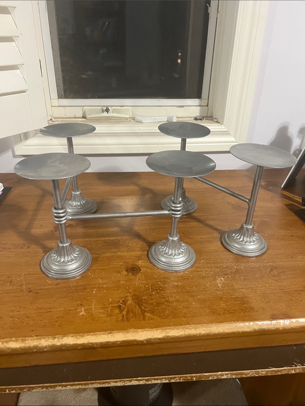 Metal Multi-Tier Silver Candle Holder Centerpiece